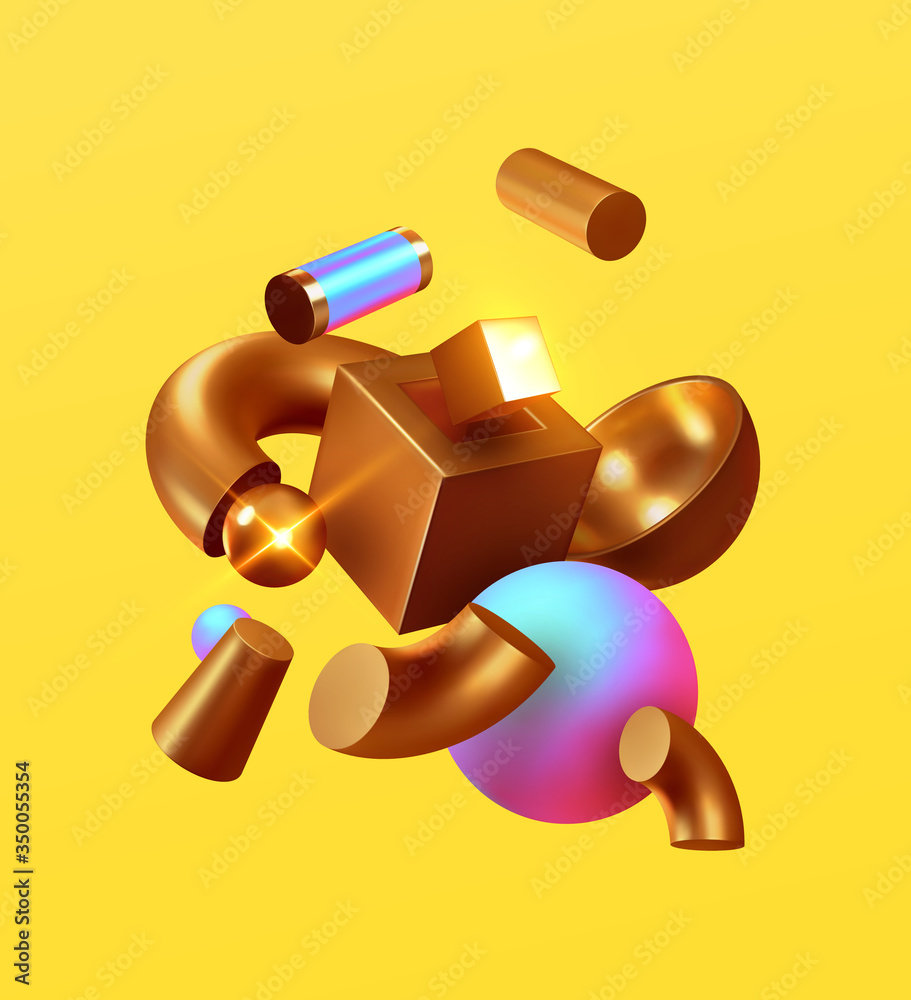 Poster modern minimal design with realistic 3d render objects. abstract background. art trend poster. creat
