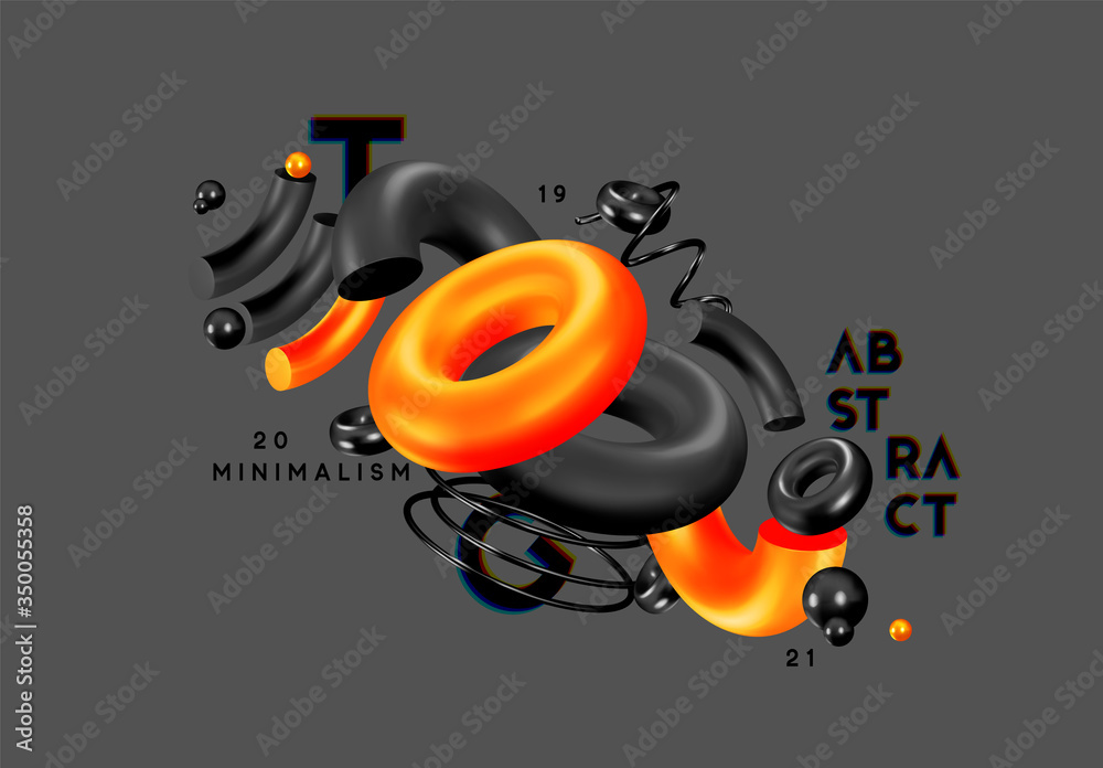 Poster modern minimal design with realistic 3d render objects. abstract background. art trend poster. vecto