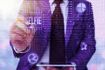 Word writing text Selfie. Business photo showcasing the photograph that one has taken of oneself...