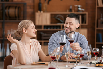 People tasting wine at the restaurant