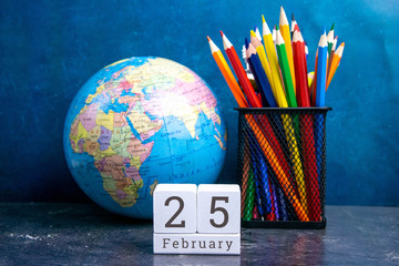 February 25 on the wooden calendar.The twenty-fifth day of the winter month, a calendar for the...