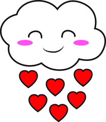 Vector symbol cloud with a heart falling on a white background