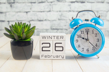 February 26 on the wooden calendar.The twenty-sixth day of the winter month, a calendar for the...