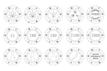Poker casino chips with cannabis pictures