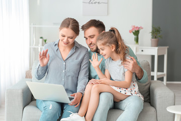 Family video chatting at home