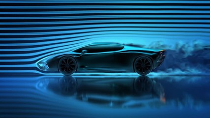 Wind tunnel aerodynamics test of concept car, side view.
