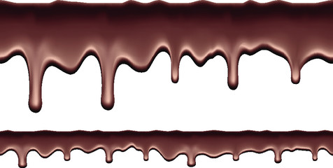 Seamless pattern. 3d realistic vector drips of cream. Dark milk chocolate.