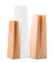 Paper bags on white background