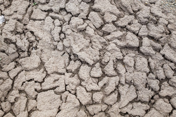Cracked earth soil ground texture background. Mosaic pattern of dried mud clay earth and sand, top view. The concept of soil erosion climate change and sudden changes in air temperature.