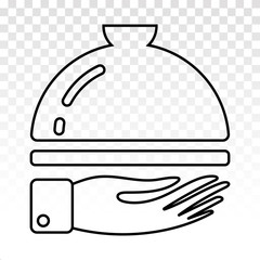 catering service line art icon with waiter hand holding food cloche serving plate