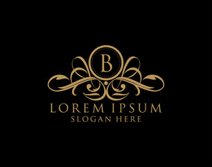 Luxury B Letter Logo, Flourishes calligraphic monogram emblem template for Restaurant, Boutique,Wedding, Hotel, Photography, Fashion and Label.