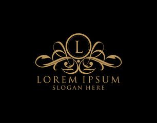 Luxury L Letter Logo, Flourishes calligraphic monogram emblem template for Restaurant, Boutique,Wedding, Hotel, Photography, Fashion and Label.