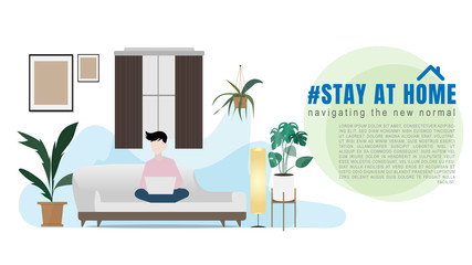Stay at home new normal lifestye concept ,After Corona virus Covid-19,Isolated on white background ,Vector illustration EPS 10