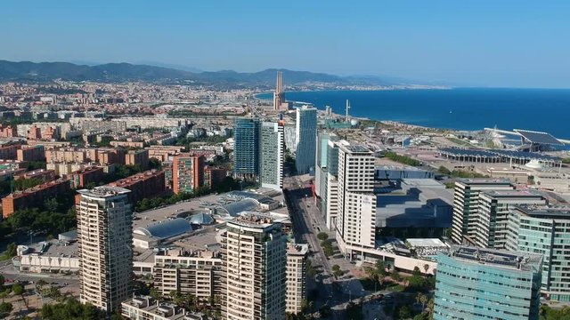 drone flying over Diagonal Mar viewing badalona
