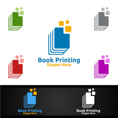 Book Printing Company Vector Logo Design for Book sell, Book store, Media, Retail, Advertising, Newspaper or Paper Agency Concept