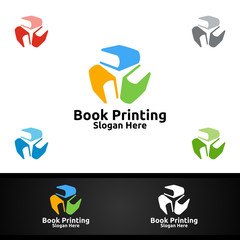 Book Printing Company Vector Logo Design for Book sell, Book store, Media, Retail, Advertising, Newspaper or Paper Agency Concept