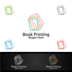 Book Printing Company Vector Logo Design for Book sell, Book store, Media, Retail, Advertising, Newspaper or Paper Agency Concept