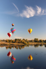 hot air balloon over river