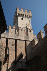 Detailed view of Scaliger Castle in Sirmione, Lombardy, Italy.