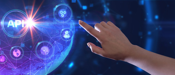 API - Application Programming Interface. Software development tool. Business, modern technology,...