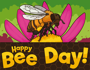 View of a Bee in a Flower During Bee Day, Vector Illustration