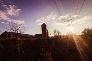 Sunset over a Farm