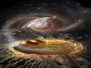 Alien planet and moon fantasy landscape. Elements of this image furnished by NASA.