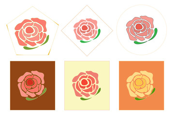Vector - Set of beautiful rose on square and round background. Can be use for print, paper, card, sticker, tile. Valentine.