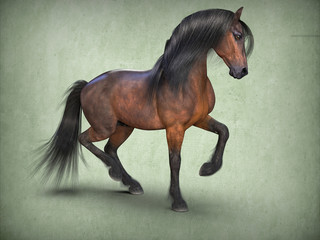 Beautiful brown horse. 3d rendering
