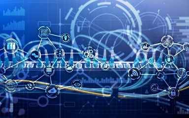 Server room IOT communication Smart industry internet of things concept. Digital technology.