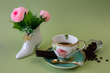 beautiful composition in vintage style with a cup of coffee