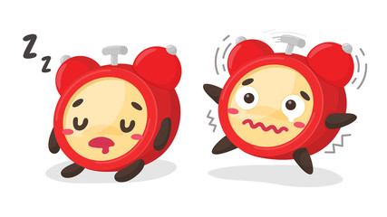 Cartoon alarm clock loud alarm according to schedule reminder to go to work while sleeping.