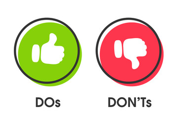 The thumb symbol holds up and down. For activities that do or don't do Isolated on white background.