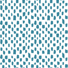  Blue brush stroke on white background hand drawn seamless pattern. Vector print for design, fabric, apparel, textile. EPS10