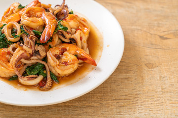 stir-fried seafood with Thai basil
