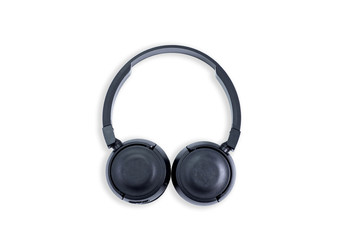Black wireless headphones on white background with clipping path