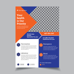 Health care cover template design for a report and medical brochure cover design layout background, two colours scheme, vector template in A4 size. medical brochure design, flyer, leaflets decoration.
