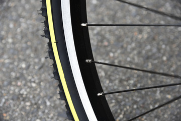 Close-up of a new tire of a bicycle