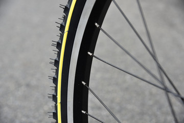 Close-up of a new tire of a bicycle
