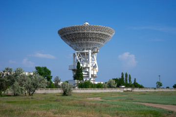 Natural landscape with a view of the RT-70 radio telescope.
