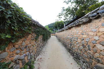 Korean traditional stone wall road.