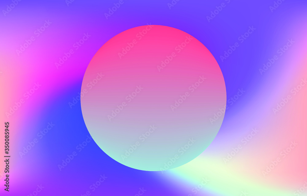 Poster colorful gradient sphere on iridescent holographic background . surreal vivid blurred backdrop and w