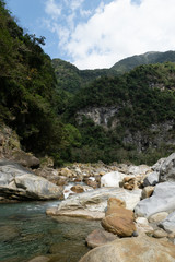 Taroko national park canyon landscape in Hualien, Taiwan. Nature view of Shakadang hiking trail.
