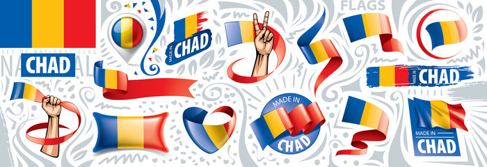 Fototapeta na wymiar Vector set of the national flag of Chad in various creative designs
