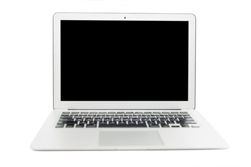 Open laptop with isolated on black screen. White background. Space for text.
