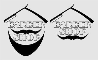 art black minimal barber shop logo with razor and mustache made of letters