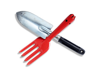Garden tool, Trowel and digging fork isolated on white background