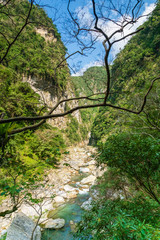 Taroko national park canyon landscape in Hualien, Taiwan. Nature view of Shakadang hiking trail.
