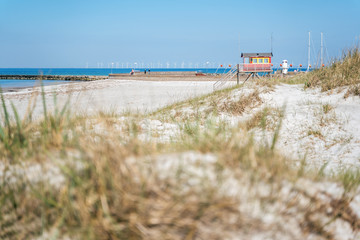 Beach lifeguard on Skanor beach in Falsterbo, Skane, Sweden. Swedish summer concept