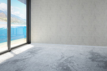 Empty Penthouse Apartment with Sea View - 3d visualization
